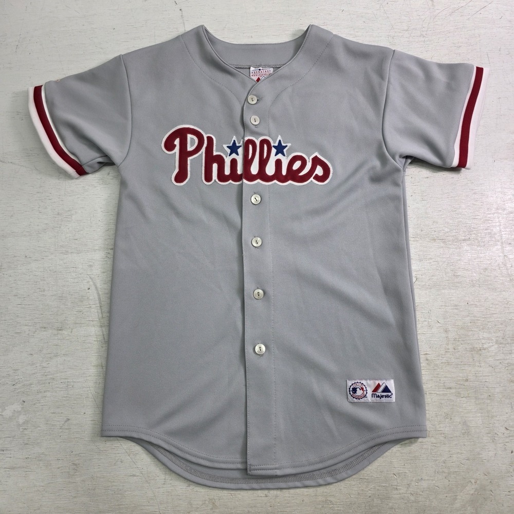 Majestic Shane Victorino #8 Phillies Gray Stitched Jersey Youth Large Made USA